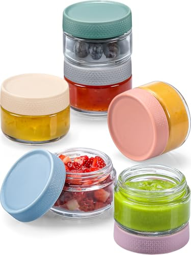 NETANY 2oz Glass Salad Dressing Containers, 6-Pack Small Sauce Containers with Lids and Mini Condiment Cups Containers,To Go Glass Jars for Meal Prep Lunch box