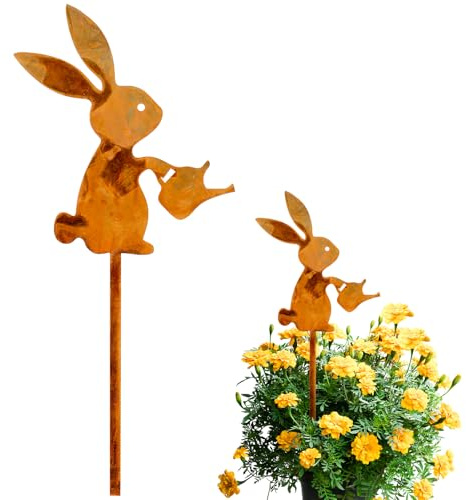 Superum Osterhasen Gartenstecker Rost,30cm Lustig Hase Osterdeko Outdoor Innen,Metall Gartenstecker Ostern Wetterfest Roststecker Hase Blumenstecker Gartendeko für Draußen Frühling Rost Deko