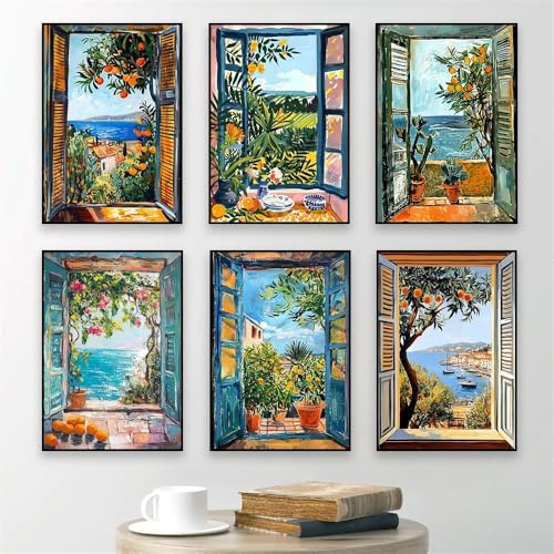 Öppet fönster Henri Matisse Poster Henri Medelhavet Apelsinträd Kustutsikt Canvastavla Heminredning (40x60cm/6 st ramlösa)