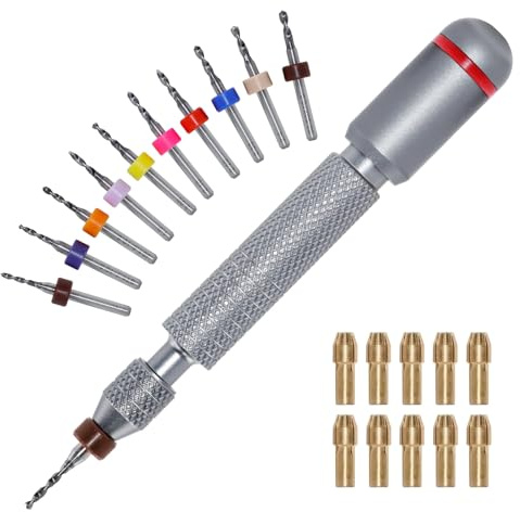 aneegfpv 21-Piece Hand Drill Set Slip, 10 PCB Mini Bits for Parts Cutting, Crafts, and DIY Jewelry Comfortable Manual Hand Drill Kit (Grey)