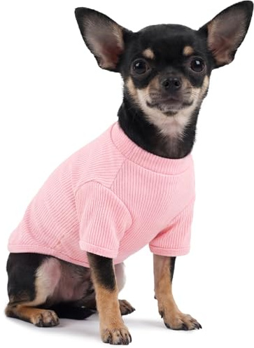 Dünner Hunderpullover für Kleine Hunde – Leichter Rippstrick Hunde T-Shirt für Chihuahua, Zwergspitz & Yorkshire Terrier, Elastisch & Weich Hundeshirt, Alltag & Übergangszeit, Blütenrosa XS