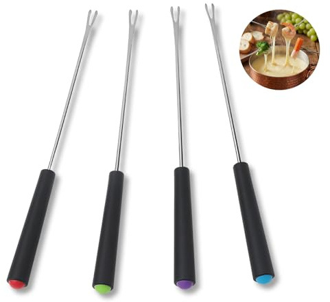 Stainless Steel Fondue Forks - 4 PCS Fondue Sticks with Heat Resistant Handle, 9.1 Fondues Forks Skewers Accessories for Cheese Grill Cake Chocolate Meat Fruits Roast Marshmallows Dessert