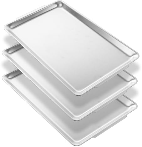 Ghligna 3PCS Baking Tray Stainless Steel, 40x24x1.7cm Large Oven Tray Set, Easy Clean & Dishwasher Safe Silver Rectangular Baking Trays for Fruit, BBQ, Roasting, Wedding, Christmas