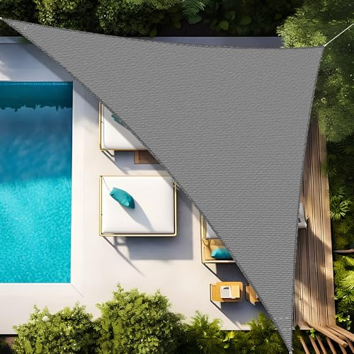 JUQG Vela de Sombra Triangulo Impermeable 4x4x4m, 420D Oxford Toldos de Terraza, 95% Resistente a Los Rayos UV, Cortina de Sombra para Piscina, Jardín, Terraza, Parque, Campamento - Gris