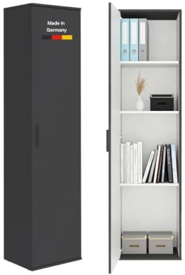 mokebo Mehrzweckschrank schmal (42 cm) 'Der Kompakte' Made in Germany aus Holz Schmaler Haushaltsschrank 1 Tür 3 Fachböden 180 cm hoch Universalschrank Anthrazit
