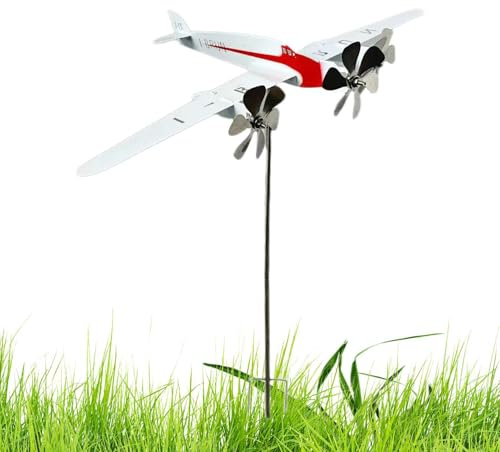 Molino de viento de avión, escultura de metal, para exteriores, avión, jardín, veleta, para jardín, camino, patio, balcón, valla de jardín, puerta de entrada, cubierta, fiestas y vacaciones