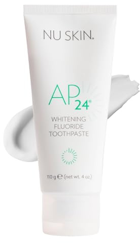 Nu Skin AP 24 Whitening Fluoride Toothpaste | AP 24 Blend | Vanilla Mint Flavor | Brightens Teeth | Removes Surface Stains | Prevents Dental Cavities & Plaque | Enamel-Safe | 4 oz | 1 Pack