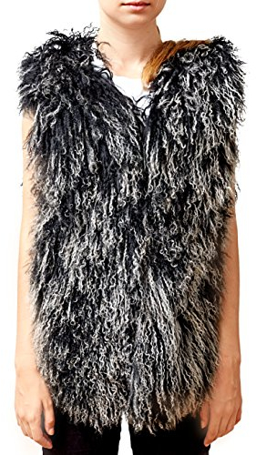 Reissner Lammfelle langflorige Tibetlammfell Weste JYB14 Farbe schwarz (Tops) Größe M