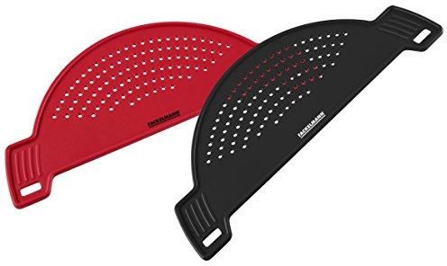 Fackelmann Escurridor de Cocina para Ollas, Escurridor de Pasta, Colador para Ollas, Ajuste con Clip, Colores Aleatorios Negro o Rojo, Apto para Lavavajillas, 28x12 cm, 1 ud.
