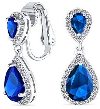 Vintagestil brud kubisk zirkonia simulerad ädelsten AAA CZ gloria dinglande tårdroppe ljuskrona klämma på örhängen för kvinnor silver rosa guldpläterad i svart lila blå röd ros rosa grön klar, En
