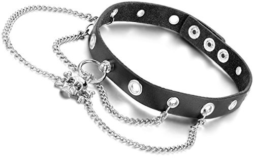 Flongo Choker Tattoo Kette Lederhalsband Damen Herren Halskette Gotik Halsband Schmuck Schwarz Braun Silber O-Ring Anhänger Einstellbar Verstellbaren Punk Rock