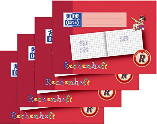 4 Stück Oxford Rechenheft, DIN A5 quer, Lineatur: R / 10mm kariert