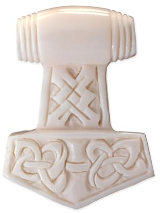 Fly Style Kettenanhänger Herren Thors Hammer aus Knochen - Wikinger Schmuck Amulett mit Knotenmuster