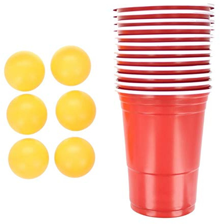 Adult Drinking Game 18 Piece Beer Pong Set 12 Red Cups and 6 Balls