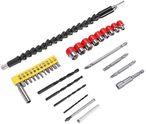32Pcs Stainless Steel Electric Screwdriver Head Kit, 12 Screwdriver Heads, 10 Drill Bits, 9 Sockets Set, 1 Extension Shaft