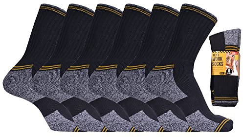 FCO Mens Work Socks Workwear Thermal Cushion Sole Boot Socks Reinforced Toe 6 or 12 Pairs UK Size 6-11 (6-11, 6 Pairs Black)
