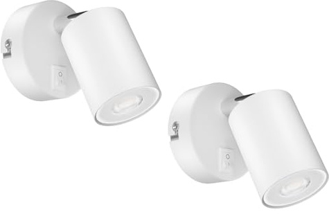 ledscom.de 2 spot a parete WAIKA, a fiamma singola, con interruttore, GU10, bianco opaco, incl. lampada LED GU10 da 468lm, bianco caldo