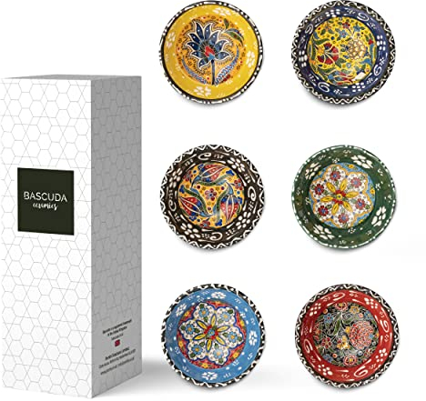 Bascuda® Set di 6 ciotole piccole in ceramica, per tapas, dessert, noci, oliva, salsa di soia, ciotole, ingredienti, decorazione marocchina spagnola messicana, 8 cm