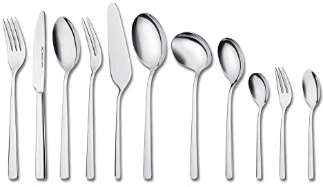 KHG Besteckset 68 teilig aus Edelstahl für 12 Personen mit Servierbesteck, Essbesteck glänzend mit Besteckkassette spülmaschinengeeignet, rostfrei, geschmacksneutral