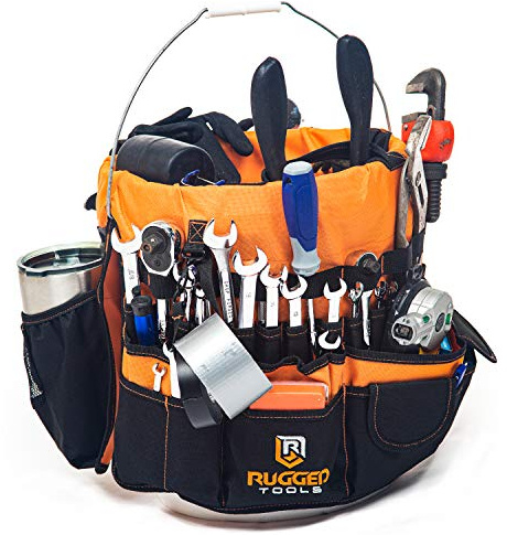Rugged Tools Bucket Tool Organizer - 64 Pocket Bucket Caddy for 5 Gallon Buckets - Liner Insert for Construction, Garden, Carpenter