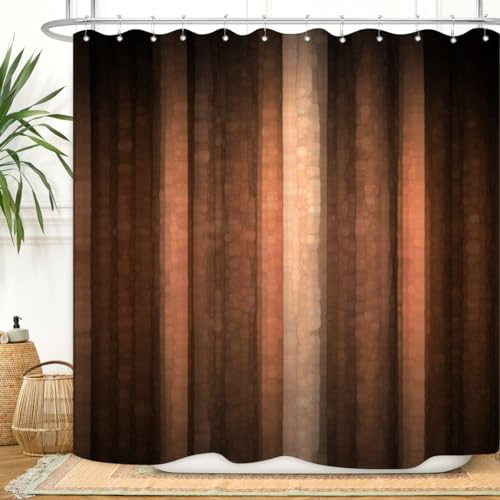 ZXMBF Brown Copper Shower Curtain Bronze Rust Striped Earth Tone Pale for Mens Peach Tan Clay Strip Farmhouse Rustic Vintage Bathroom Fabric 72x72 Inch with Plastic Hook