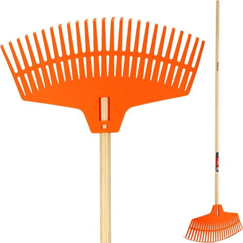 KADAX Rechen für Gras und Blätter, breite Harke mit langem Stiel aus Holz, Laubbsesen aus Kunststoff, Laubharke, Laubfeger, Laubfächer, Fächerbesen, Gartenbesen, Gartenrechen (160 x 45 cm)