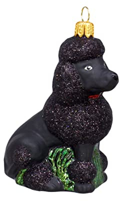 condecoro Pudel Christbaumkugel Hund Schwarz Glas Handgeblasen Handbemalt Weihnachten