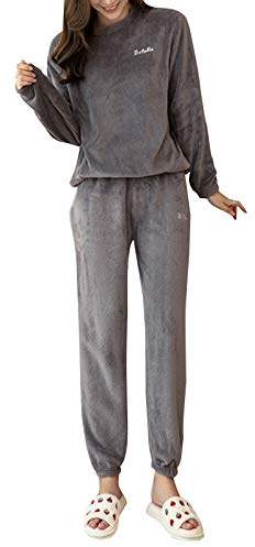 Minetom Femme Pyjama Ensemble Hiver Manche Longue Chaud Doux Toison Polaire Vêtements de Nuit Intérieur Deux Pièces Tops et Pantalon