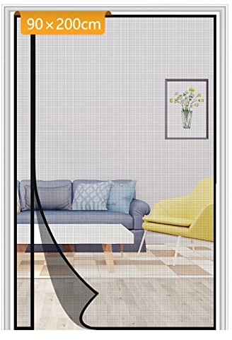 Yotache Fliegengitter Balkontür Magnet 90x200cm Fliegengitter Balkontür Seitliche Öffnung, Fliegengitter Tür Ohne Bohren für Schlafzimmer Kellertür Terrassentür, Schwarz