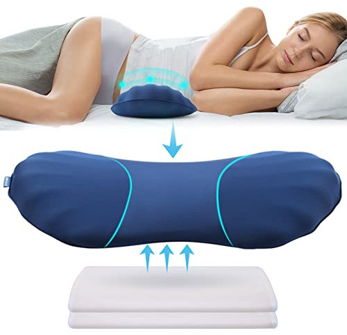 RESTCLOUD Adjustable Lumbar Support Pillow for Sleeping Memory Foam Back Support for Lower Back Pain Relief, Back Pillow for Sleeping, Lumbar Support Pillow for Bed and Chair with 2 Insert Pads