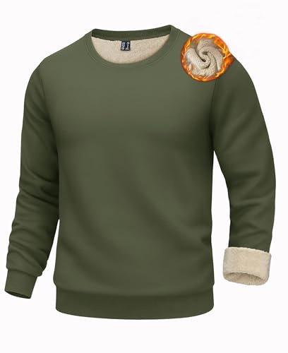 KEFITEVD Herren Winter Sweatshirt Warm Fleece Pullover Ohne Kapuze Sherpa | Warmes Sherpa Innenfutter, Arbeitspullover, Langarm und Rundhals, Perfekt für Kalte Wintertage, Besonders Weiches Fleece