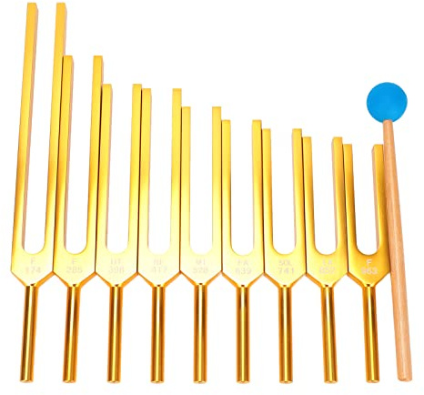 Fishawk Set mit 9 Stimmgabeln, Resonanzstimmpfeife aus Aluminiumlegierung mit Schlaghammer, DNA klingt Heilung 174 Hz 285 Hz 396 Hz 417 Hz 528 Hz 639 Hz 741 Hz Fishawkg2rv06cazp1890