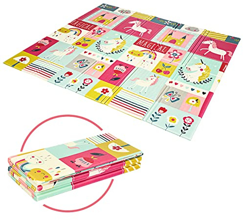 LIFEZEAL Spielmatte Baby, Spielteppich 180x200x1,4cm, Faltbare Babymatte mit Tasche, Krabbelmatte Baby, umweltfreudliches XPE Material, Anti-Rutsch-Design, 2 Seiten bespielbar (Rosa)