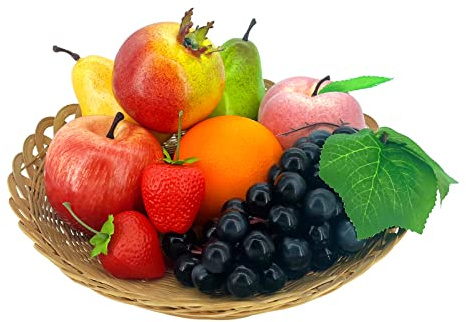 Lorigun 9 PCS Artificial Fruits, Fake Fruits for Decortion Lifelike Realistic, Assorted Faux Fruits Decor for Dining Table Display Fruits Pack Party Chirstmas Decortion Red Apple Grape Peach Oranges