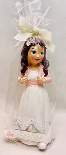 RegalosDeBodaOnline Figura Primera comunión niña Tarta Morena Original Decorada y Personalizada con Nombre y Fecha muñeco Pastel Pelo Largo y Deportivas