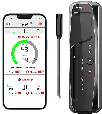 ThermoPro TempSpike 150M Wireless Meat Thermometer Grilling,Bluetooth Meat Thermometer with Temperature Alarm,Digital Cooking Thermometer Oven,Grill,Kitchen,BBQ,Smoker & Air Fryers,Black,150M Range