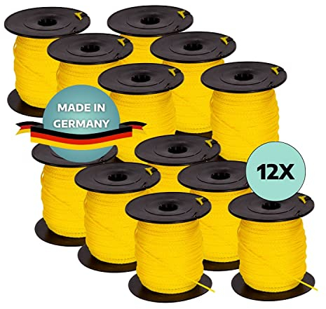 AWOTEX Maurerschnur Gelb 1,00 mm I 20 Rollen à 100 Meter I Richtschnur langlebig & reißfest I Polypropylen Bauschnur auf PVC Rolle I kompatibel mit Wasserwaage & Maurerschnur-Halter