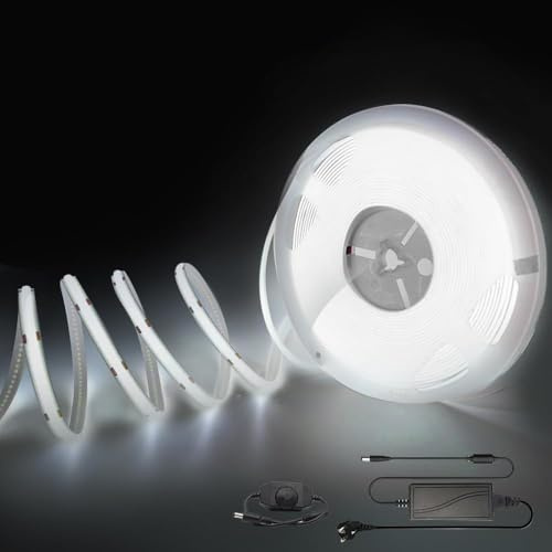 Arotelicht COB LED Streifen 10m Set 24V kaltweiß 6000K, COB LED Strip Dimmbar Hohe Dichte 320LEDs/m mit Dimmer Adapter IP20 für TV Hintergrundbeleuchtung Schlafzimmer Innendekoration