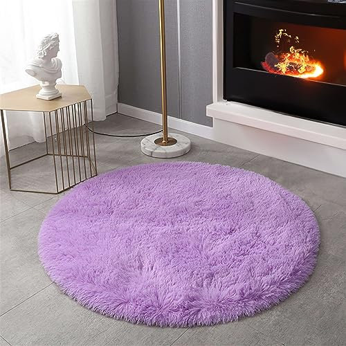 SK Studio Runden Hochflor Teppich Wohnzimmer rutschfest Fellteppich Shaggy Flauschig Weich Modern Teppiche für Schlafzimmer Wohnkultur Lila, 140x140cm