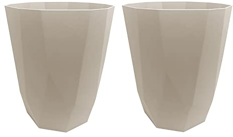 M1SS (Set of 2) - Plastic Waste Paper Bin Rubbish Bin Waste Basket Storage Paper Basket for High Class Hotels, Multi Purpose Waste Bin for Bedroom, Bathroom, Offices 8L Litre – Beige