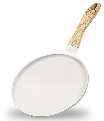 JEETEE Poêle à Crêpes 28 cm - Crêpière avec Revêtement Antiadhésif - Fonte Aluminium - Tous Feux dont Induction - Sans PFOA - Beige