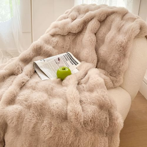 Tospass Kuscheldecke 180x200 Khaki Kunstfell Flanell Dicke Flauschig Decke | Kunstpelz Wurfdecke, Plüsch Wohndecke, Warme Sofadecke, TV-Decke, Klimaanlage Decke, Winter Tagesdecke, Wende Überwurfdecke