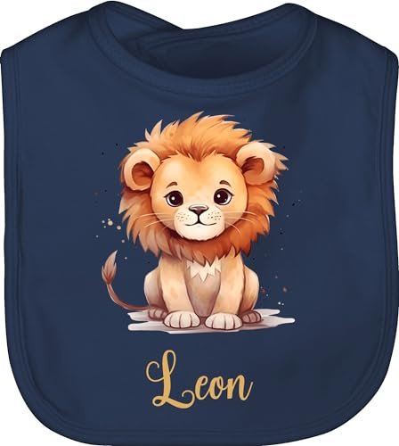 Geschenk mit Namen personalisiert by Shirtracer - Baby Lätzchen - Süßer Löwe mit Name personalisiert I Löwen Geschenk I Zootiere I König der Tiere I Leu