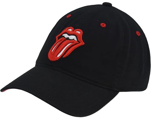 The Rolling Stones Women's Dad Hat, Lips Logo Adjustable Cotton Baseball Cap with Curved Brim, Black, One Size