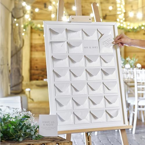 Ginger Ray Libro degli ospiti alternativo per matrimonio con cornice in legno bianco con 27 buste e 27 biglietti