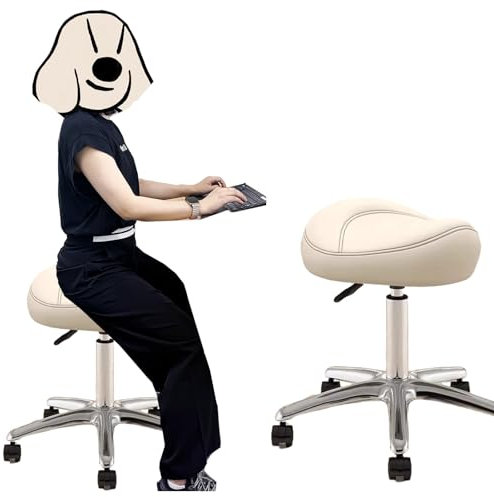 NUNETH Sattelhocker Ergonomischer Bürostuhl-Sattelsitz, Drehbarer Salonhocker in Sattelform für Friseur, Dentalhygienikerin, Bar-Küchen-Sattelstuhl mit Verstellbarer Haltung (Color : Beige)