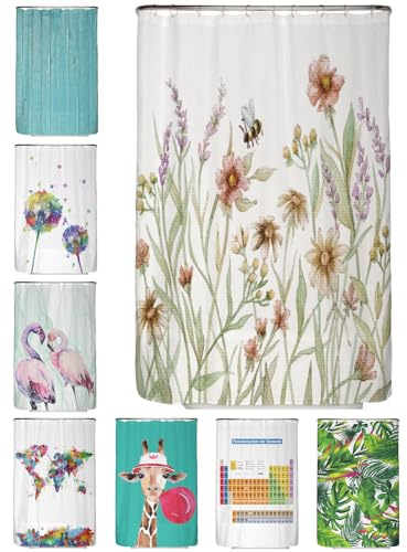 arteneur Anti-Schimmel Duschvorhang 120x200 cm Vintage Blumen | Textil recycelt, OEKO-TEX 100, 40°C Maschinenwäsche, blickdicht, wasserdicht, beschwerter Saum, mit 8 recycelten Ringen
