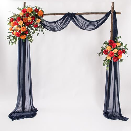 Whakano Hochzeit Deko Querbehang,Freihanddeko Transparentem Chiffon Vorhang Hochzeit,Hochzeitsbogen Gardinen Tüll für Foto Hintergrund Babyparty Party Geburtstag Taufe Zeremonie,Navy blau,75x300cm