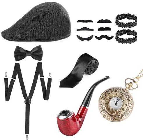 VFANDV Accesorios para Hombre de los Años 20, Set de 14 Piezas Gatsby 1920s, Disfraz para Carnaval Mascarada Halloween