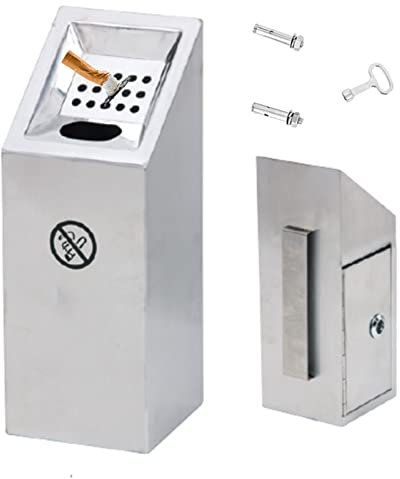Aschenbecher, Standaschenbecher, Wandaschenbecher, hochwertiger kommerzieller Wandaschenbecher aus Edelstahl, Außenaschenbecher, abschließbarer Zigarettenkippenbehälter mit Schlüssel for öffentliche R